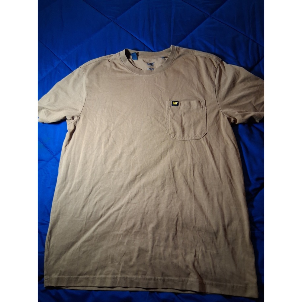 CAT Caterpillar‎ Mens Large Tan Brown Short Sleeve Pocket T-Shirt Workwear L